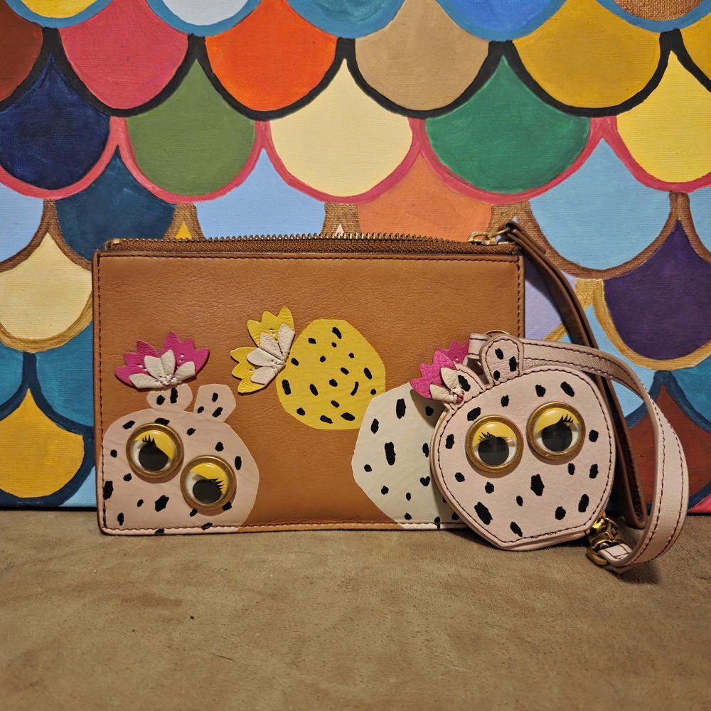 Fossil Brown and Pink Cactus Clutch and Coin Purse
